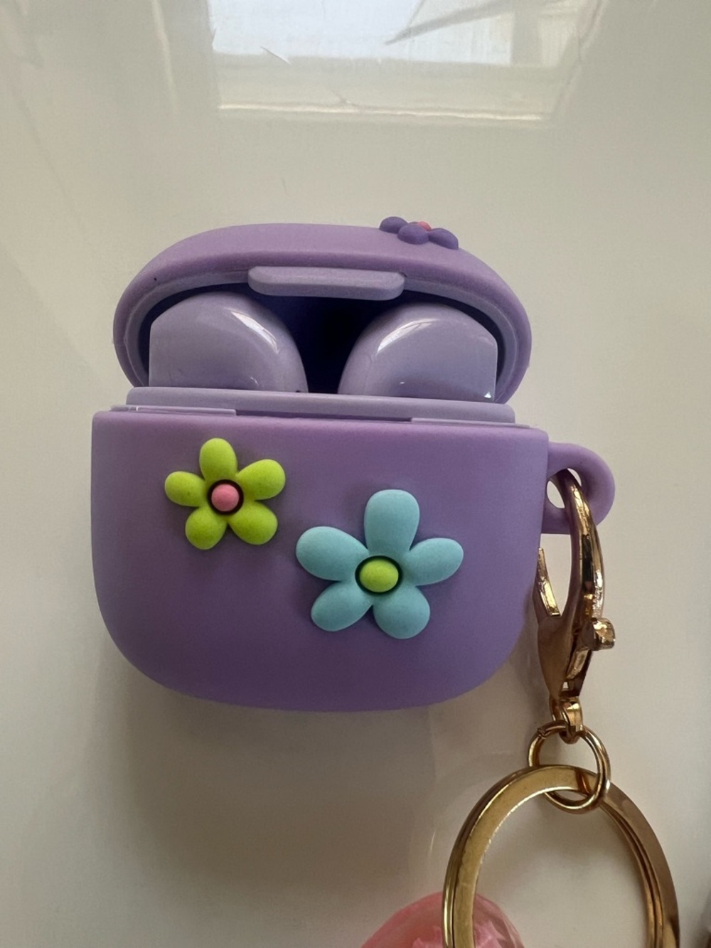 Purple AirPods Case w Keychain Charms + Wireless Earbuds Set Cute - Picture 2 of 6